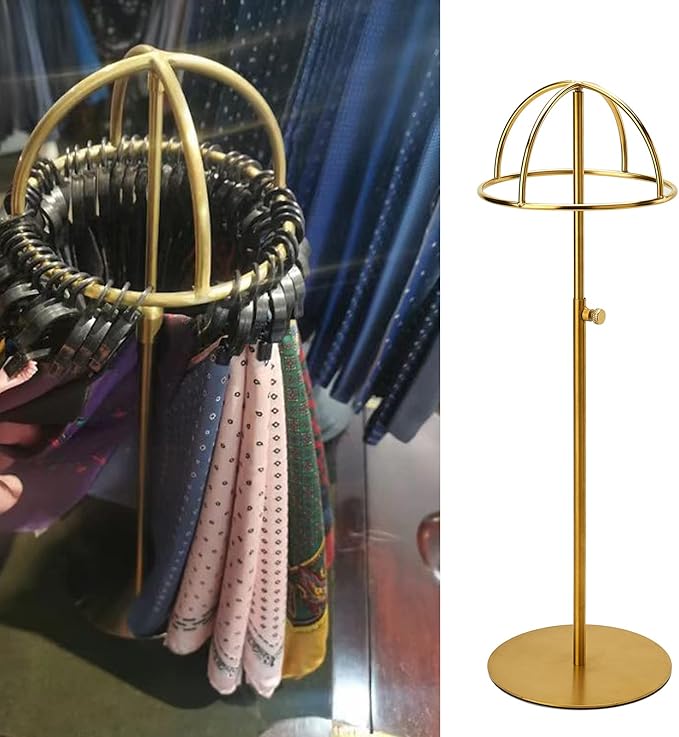 Hat Display Stand Titanium Gold Hat Stand, Set of 2, Height Adjustable Cap Rack Display, Fingerprint Resistant Durable Stainless Steel Tabletop Cowboy Hat Holder Stands for Vendors Closet (RCS 50% Recycled Post-consumer Metal)