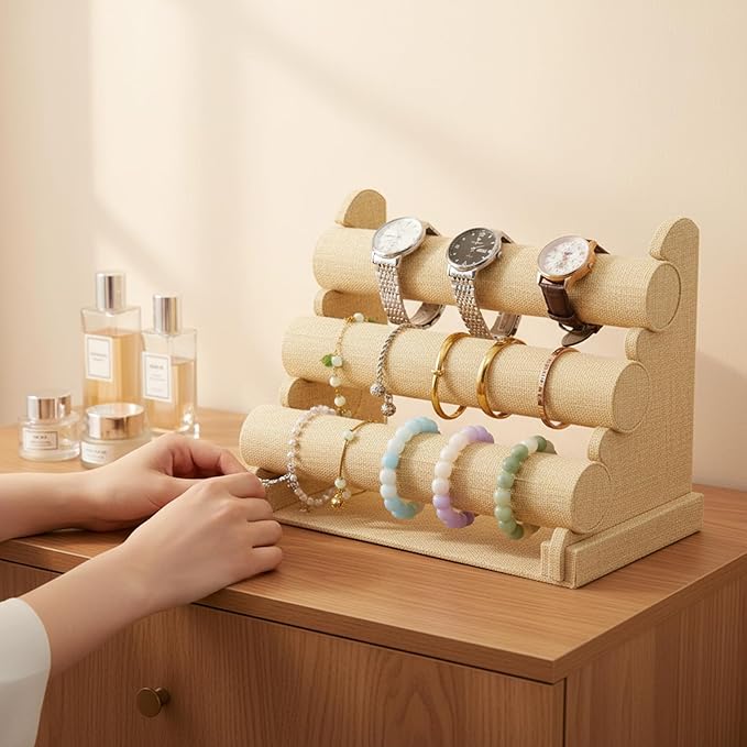 3 Tier Bracelet Holder Display, Velvet Watch Organizer Stand for Selling, Detachable Jewelry Racks for Vendors(Yellow)