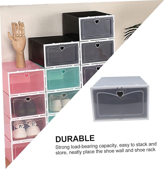 PRETYZOOM 2Pcs Heavy Duty Plastic Shoe Storage Box Stackable Footwear Organizer Drawer Design for Male Footwear and Household Use