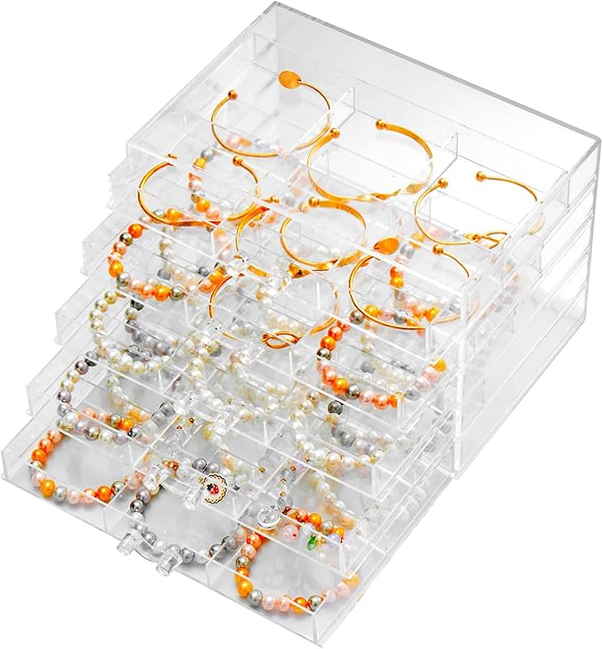Earring Organizer, Acrylic Earring Box Large 30 Compartments jewelry organizers and storage with 5 Drawers Stackable Earring Bracelet Storage Case Jewelry Boxes for Women (Clear)