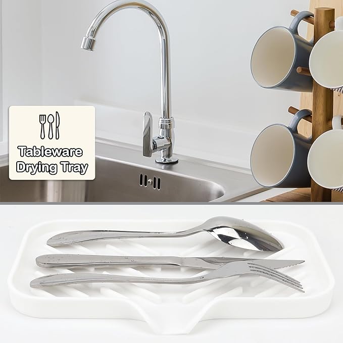Yasmen Silicone Bathroom Soap Dishes, Sink Sponge Holder for Kitchen, Rubber Soap Dish with Drain, Shower Soap Sponge Tray, Sink or Counter Organizer, for Bar Soap, Bottle, Dish Soap Dispenser-White