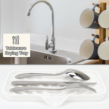 Yasmen Silicone Bathroom Soap Dishes, Sink Sponge Holder for Kitchen, Rubber Soap Dish with Drain, Shower Soap Sponge Tray, Sink or Counter Organizer, for Bar Soap, Bottle, Dish Soap Dispenser-White