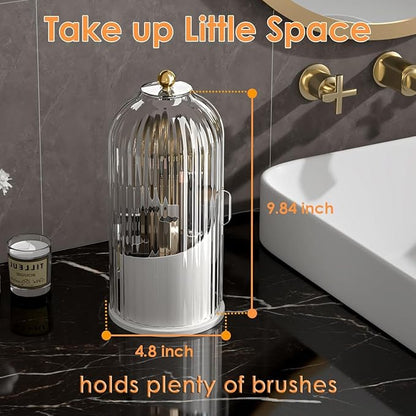YOOLENS Makeup Brush Holder with Lid 360 Rotating Clear Dustproof Make Up Organizers for Vanity Bathroom Countertop, Transparent | with Lid, 360 Rotating, Dustproof