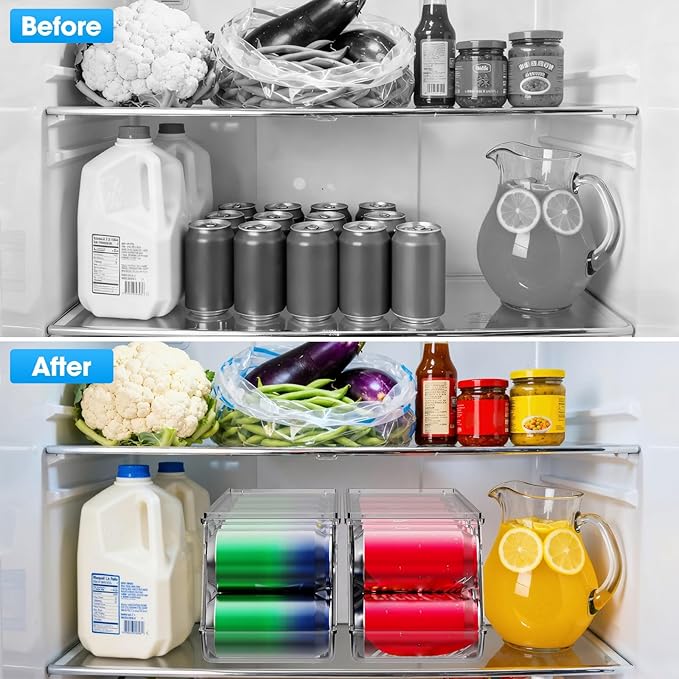 2 Pack Stackable Soda Can Organizer with Lids, Refrigerator Organizers and Storage, Clear Organizers for Pantry, Freezer, Kitchen – Holds 12 Cans Each