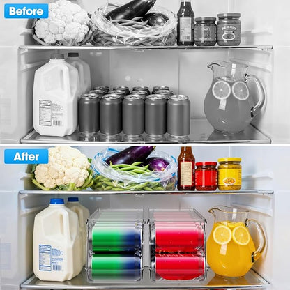 2 Pack Stackable Soda Can Organizer with Lids, Refrigerator Organizers and Storage, Clear Organizers for Pantry, Freezer, Kitchen – Holds 12 Cans Each