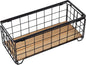 Metal Wire Storage Basket, Toilet Paper Roll Holder Wood Base Countertop Decor Box Toilet Tank Shelf Cabinet Organizer for Bathroom Pantry Garage Bedroom Livingroom - Black