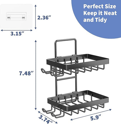 Moforoco Double Soap Bar Holder for Shower, No Drilling, 304 Stainless Steel, Wall Mounted Soap Holder with 4 Hooks and Razor Holder, Shower Rack Soap Tray Bar Soap for Bathroom Accessories Organizer