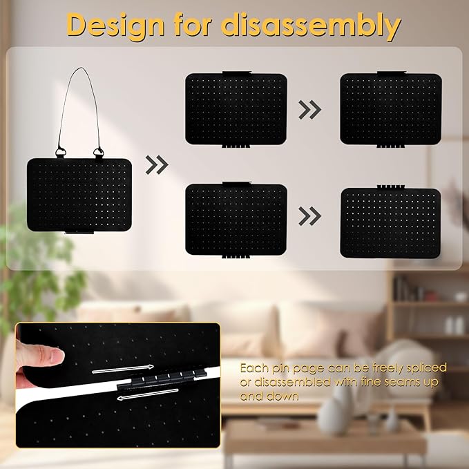 Hanging Enamel Pin Display Panel Felt Lapel Pin Board Foldable Enamel Pin Organizer Hanging Earring Organizer with 5 Loose-Leaf Board Pieces for Jewelry Pins (Black)