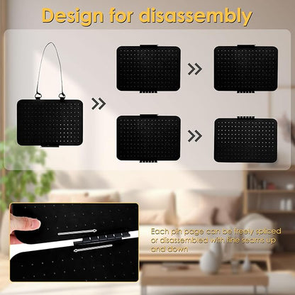 Hanging Enamel Pin Display Panel Felt Lapel Pin Board Foldable Enamel Pin Organizer Hanging Earring Organizer with 5 Loose-Leaf Board Pieces for Jewelry Pins (Black)