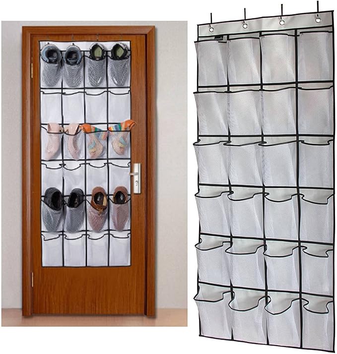 Over The Door Shoe Organizers, 24 Large Pockets Mesh Hanging Shoe Rack Non Woven Folding Hanging Shoe Holder Multipurpose Storage Bag for Door