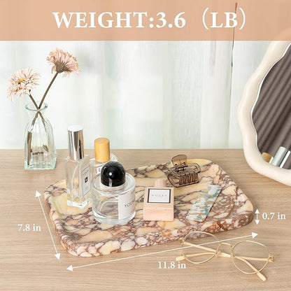 Karibiber Calacatta Marble Vanity Trays, Marble Bathroom Tray Countertop, Luxury Decorative Dresser Organizer, Purple&White Natural Stone Serving Tray for Kitchen, Perfume, Jewelry Holder Storage