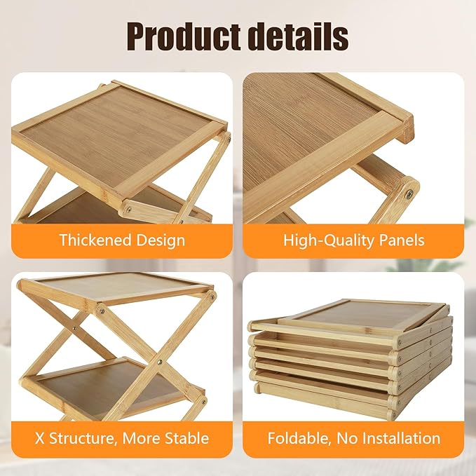 YYW Shoe Rack, Foldable Bamboo Shoes Shelf, Freestanding Shoe Storage Organiser for Entryway, Bedroom, Closet, Hallway - Functional, Natural Shoe Rack (Original, 7 Layers)