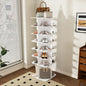 Shoe Organizer 7-Tier Spinning Shoe Rack - 360° Rotating Storage Organizer for 20-30 Pairs, Space Saving Narrow Design for Entryway/Closet Closet Handbag Display Rotate (White + Square)