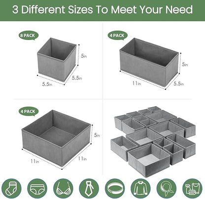 Criusia Drawer Organizer Clothes,16 Pack Underwear Drawer Organizers, Foldable Closet Organizers and Storage Dresser Drawer Dividers Clothing Organizer for Clothes, Socks, Scarves, Bra, Ties (Grey)