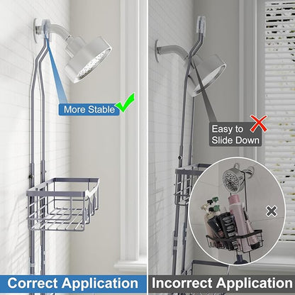 Shower Caddy, Upgraded Extended Length Shower Caddy Over Showerhead No Blocking to Showerhead, Rustproof Bathroom Organizers and Storage with Hooks Shampoo Soap Holder, Large Hanging Caddy