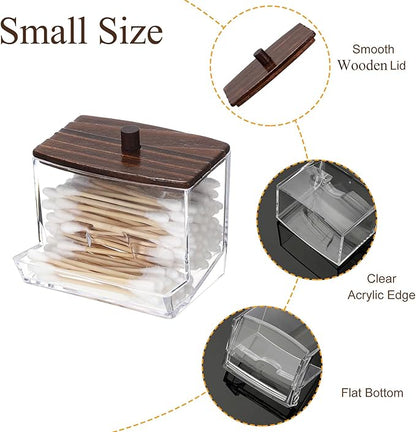 Hipiwe Clear Acrylic Qtip Holder Apothecary Jar with Wood Lid Cotton Ball and Swab Organizer Bathroom Accessories Canister Paperclip Organizer for Cotton Round Pads, Floss Picks