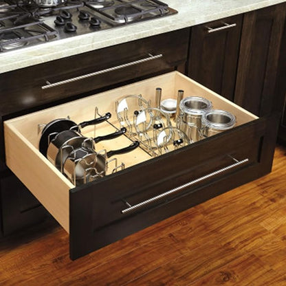 Rev-A-Shelf Kitchen Cabinet Drawer Storage Organizer for Pot and Pan Lid Storage, For 4DPS & 4DPBG Interior Peg Boards, Hold 6 Lids, Chrome, 5DLD-1-CR