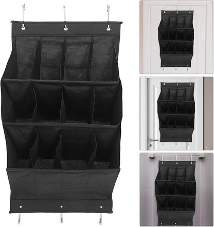 Door Shoe Organizer 12 Large Pockets Foldable Hanging Shoe Rack Black Wall Mounted for Apartment Narrow Hallway Closet