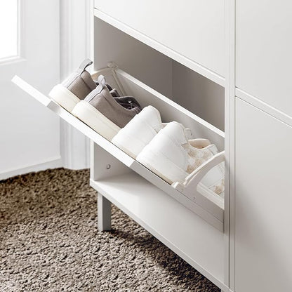 SoBuy Narrow Shoe Cabinet Entryway with 3 Flip-Drawers, Slim Freestanding Shoe Organizer, Space-Saving Hidden Shoe Storage Rack for Hallway or Closet, White FSR151-H-W
