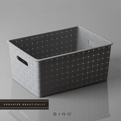 BINO | Plastic Storage Baskets Small - Grey | THE STABLE COLLECTION | Multi-Use Storage | Rectangular Cabinet Organizer | Baskets For Organizing with Handles | Home Office Organization and Storage
