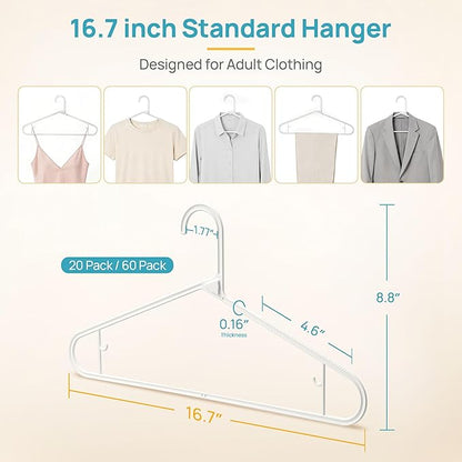 Vtopmart 20 Pack Plastic Clothes Hangers, 16.7in Standard StackFit Hangers for T-Shirt, Coats, Jackets, Sweaters, Non-Slip Slim Hanger with Hooks, Space-Saving in Closet, Durable Clothes Organizers