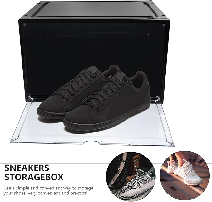 MAGICLULU Magnetic Basketball Shoe Storage Box Side-opening Shoe Organizer Dustproof Moisture-proof Black Storage Case for Home and Closet