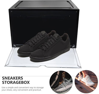 MAGICLULU Magnetic Basketball Shoe Storage Box Side-opening Shoe Organizer Dustproof Moisture-proof Black Storage Case for Home and Closet