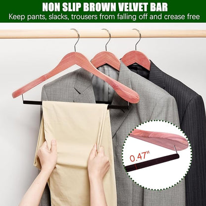 Amber Home 5 Pack Cedar Suit Hangers with Extra Wide Shoulder, Wooden Clothes Hangers for Coats & Jacket, Aromatic Natural Cedar Hangers with Non-Slip Velvet Pant Bar