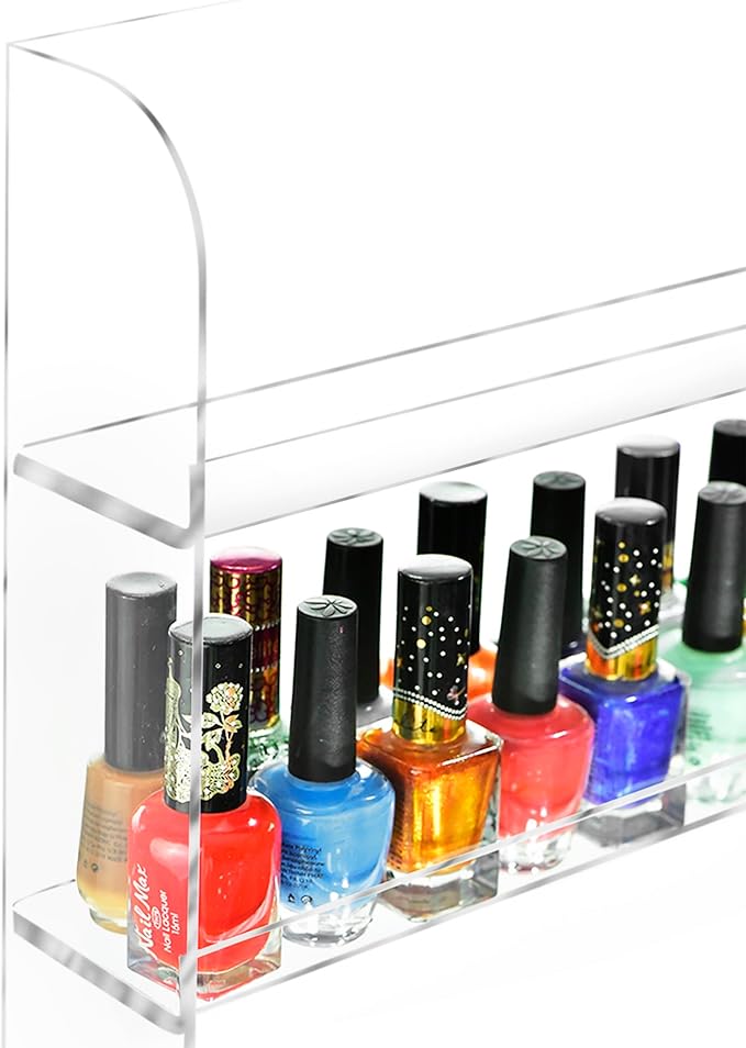 AMT 6 Tier Acrylic Nail Polish Racks for the Wall, Holds up to 180 Bottles, CLEAR Nail Polish Display, Essential Oils Organizer. Plus a Microfiber Cloth for Cleaning Purposes