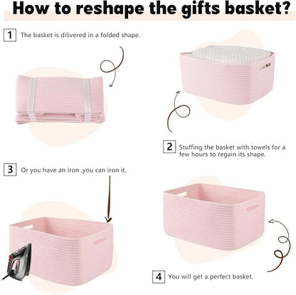 OIAHOMY Storage Basket for Shelves, Closet Cube Storage Bins Baskets for Clothes Blanket Towels, Baby Nursery, Toy Baskets Box, Woven Rope Basket, 15.75 * 11.81 * 7.09 IN, 2 Packs Mixed Pink