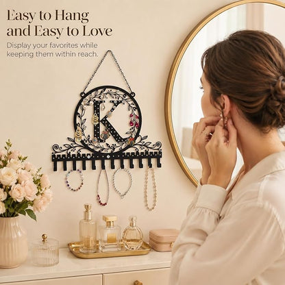Wall-Mounted Metal Earring Holder Hanging Jewelry Organizer for Earrings and Necklaces Space-Saving Wall Display with Hooks for Jewelry Storage (jewelry stand K)