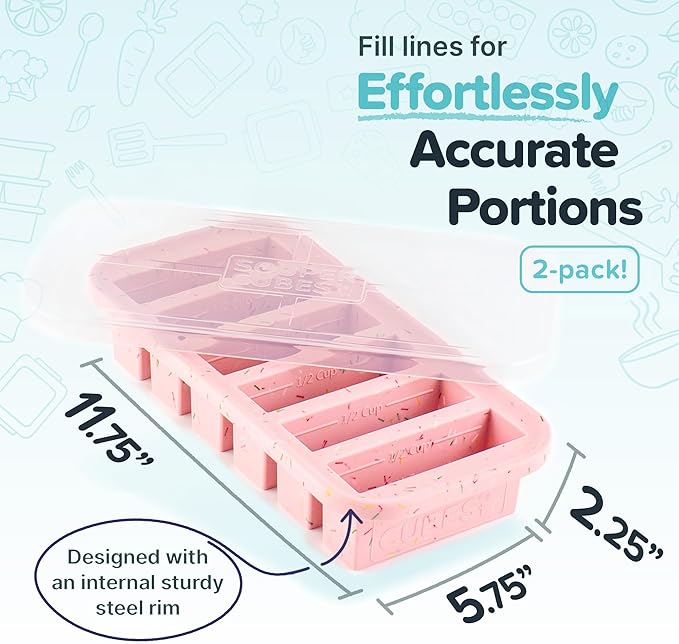 Souper Cubes 1/2 Cup Silicone Freezer Mold, Perfect for Storing Soups, Sauces, Juices, Desserts, Smoothie Prep and More, Half Cup Silicone Freezer Tray - Cotton Candy - 2-Pack