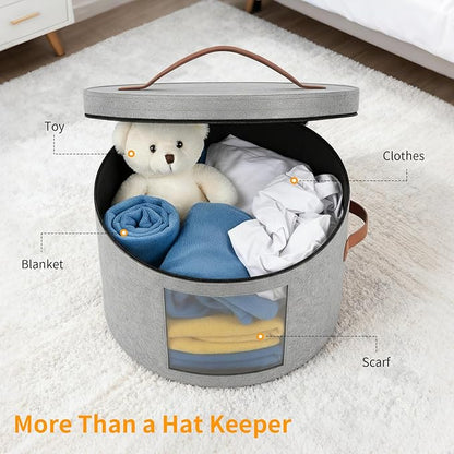 Samplife Hat Box,Hat Storage Box,Stackable Round Brim Hats Organizer Bag Container for Closet,Travel Hat Boxes for Women, Cowboy Hat Organizer, FoldableTravel Cap Boxes (01-Grey, 16.5" D x 10.5" H)