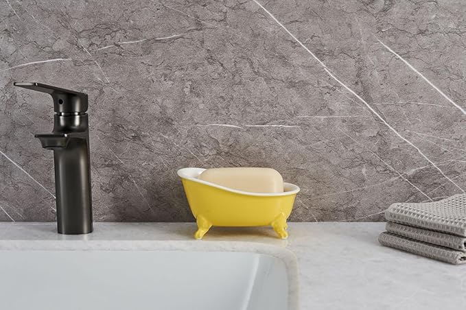 6.1" Vintage Ceramic Mini Decorative Clawfoot Bathtub Bar Soap Dish, Kitchen Sponge Holder and Shower Tray for Bathroom, 1 Pack (Yellow)