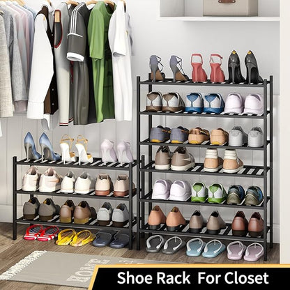 Shoe Rack, 3-Tier Bamboo Stackable Shoe Shelf Storage Organizer, Shoe Stand for Closet, Entryway and Hallway