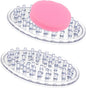 Clear Soap Dish 2 Pack, Plastic Soap Holder for Shower, Food-Grade PVC Oval Saver with Raised Peg Draining, Non-Slip Sponge Holder for Bathroom Kitchen Counter