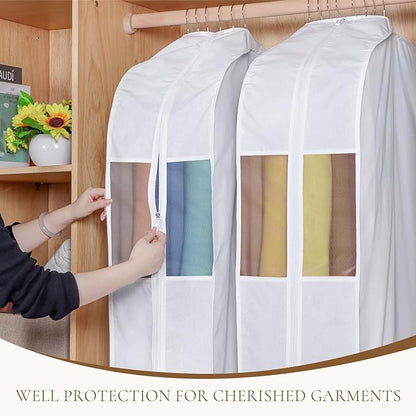 Univivi Premium Cotton Garment Bags for Hanging Clothes and Storage, 50 Inch Washable Garment Bags for Storage with Extra Large 10" Gusset & Clear Window - Perfect for Suits, Coats, Jackets - 4 Pack