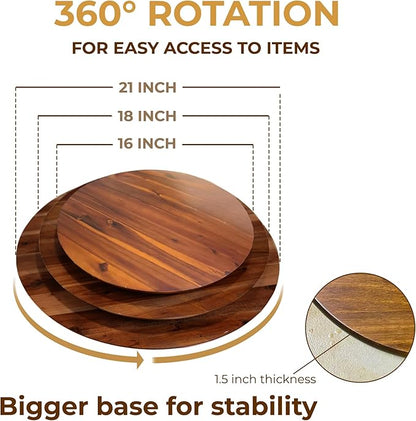16" Acacia Wood Turntable Organizer | Lazy Susan for Table Top, Cabinet or Pantry | Wooden Rotating Tray for Kitchen Countertop, Durable, Easy to Clean, No Assembly Needed