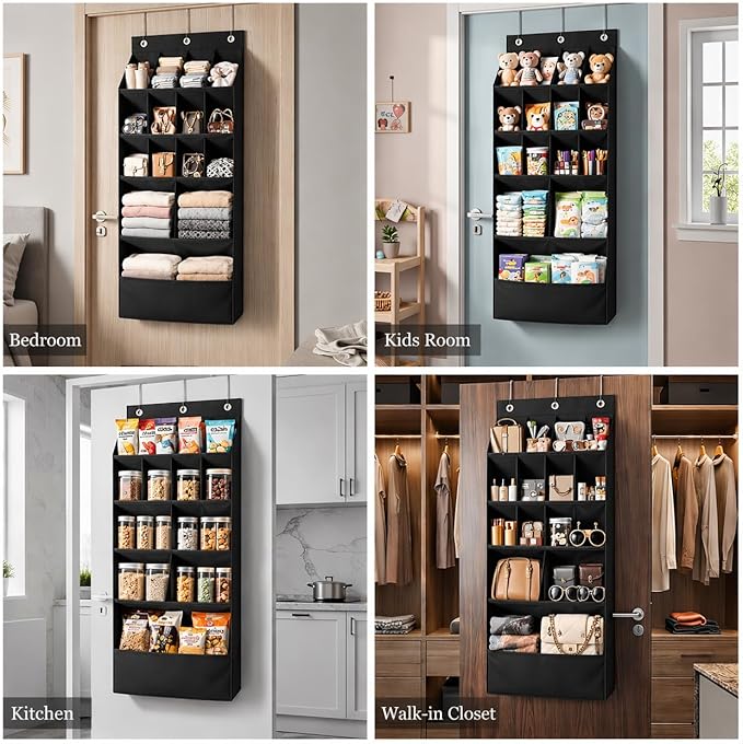 Over the Door Organizer, 15 Deep Pockets, 900D Oxford Fabric, Black, Heavy-Duty Metal Hooks, Space-Saving Storage for Closet, Bedroom, Bathroom