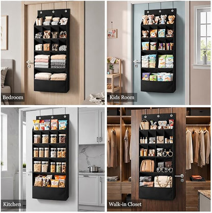 Over the Door Organizer, 15 Deep Pockets, 900D Oxford Fabric, Black, Heavy-Duty Metal Hooks, Space-Saving Storage for Closet, Bedroom, Bathroom