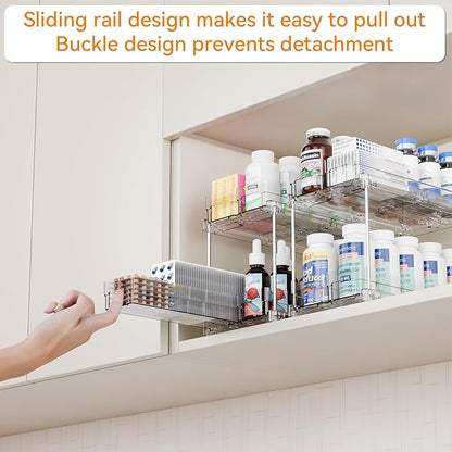 Yieach 2 Tier Sliding Spice Racks for Cabinets,2 Pack 10.4'' Deep Narrow Vertical Spice Rack Pull Out for Inside Cabinets,Kitchen,Pantry,Cupboard Seasoning,Jar Organizer and Medicine Cabinet Storage
