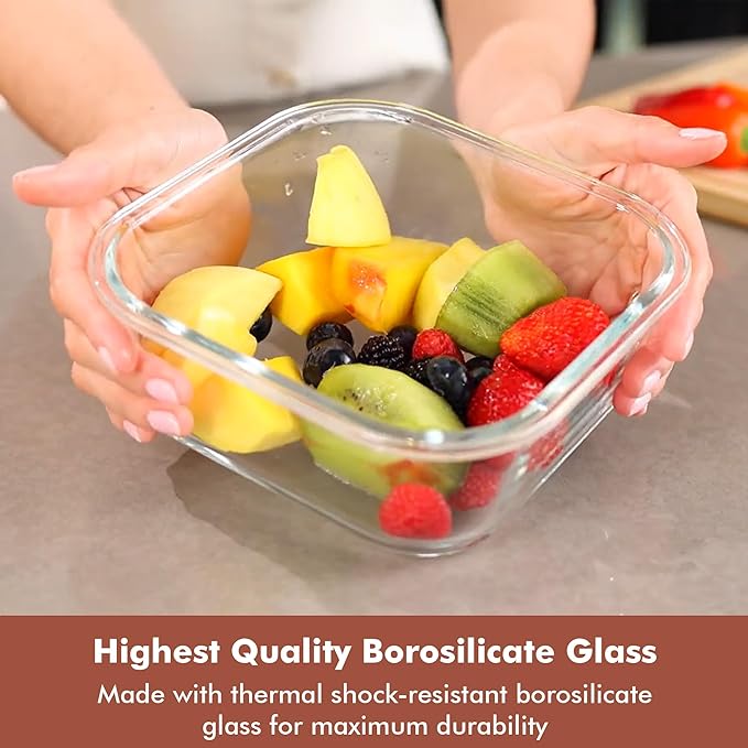 Razab 2 PC 1200ML / 41 Oz Glass Food Storage Containers with Lids - Airtight & Leakproof - Microwave/Oven/Freezer Safe - BPA Free - Ideal for Meal Prep, Storing Leftover & Lunch