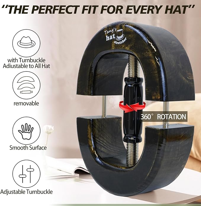 Tang's Professional Wood Hat Stretcher for Fitted & Cowboy Hats, Heavy Duty Hat Shaper Expander, One Size Fits 6 7/8-8