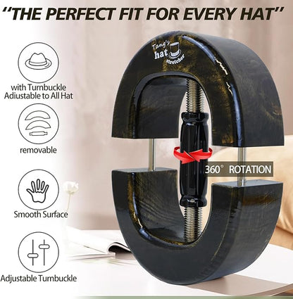 Tang's Professional Wood Hat Stretcher for Fitted & Cowboy Hats, Heavy Duty Hat Shaper Expander, One Size Fits 6 7/8-8
