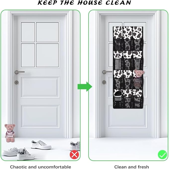 Cow Pattern Over The Door Shoe Organizer,Hanging Organizer for Cruise Essentials,Space Saving Storage with 12 Pockets,Spice Rack for Kitchen,Door Back Organizer for Small Items