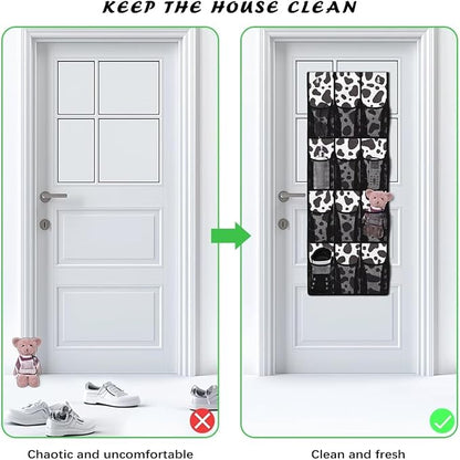 Cow Pattern Behind Door Shoes Hang Holder Rack,Storage for Small Spaces,Shoes Hanger Storage Organizer Bag for Bedroom Unique Print