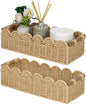 CubesLand Bathroom Basket Organizer, Toilet Tank Paper Storage Baskets 2-Pack, Scalloped Decorative Basket for Countertop w/Handle, Wicker Basket for Bathroom Decor, Home Decor, Living Room, Beige