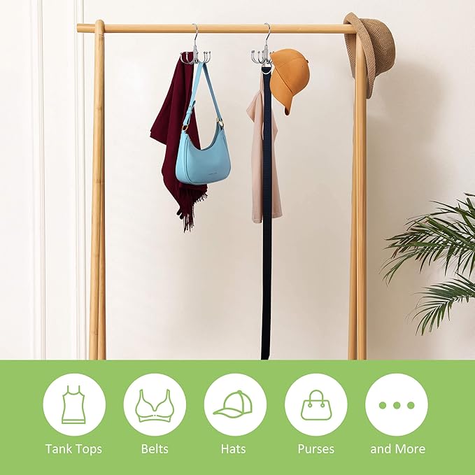 Belt Hanger, 2 Pack Rotatable Belt Organizer Rack for Closet Sturdy Max 48 Belts Storage with 16 Hooks, Hanging Space Saving Closet Organizers for Belts Holder, Silver