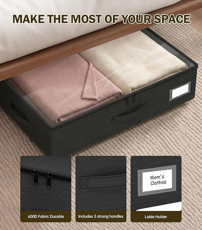 Under Bed Storage with Wheels 2-Pack, Under Bed Storage Containers, Underbed Box with Clear Lids, Rolling Underbed Storage bins for Shoes, Clothes, Blankets (25" L x 16.2" W x 5.5" H)