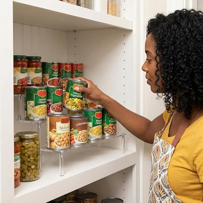 Can Rack Organizer for Pantry, 3-Tier Acrylic Cans Organizer for Pantry, Clear Canned Goods Holders for Kitchen Cabinet, Tiered Soup Can and Canned Food Storage Rack